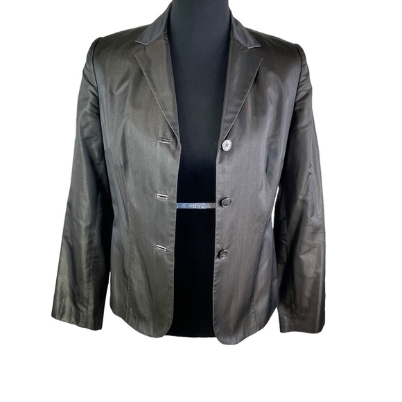 Ann Taylor 100% Silk Chocolate Brown Bronze Blazer Jacket Career Coat Classic - Picture 5 of 14